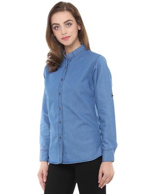 blue denim casual shirt - 14353558 - Standard Image - 2