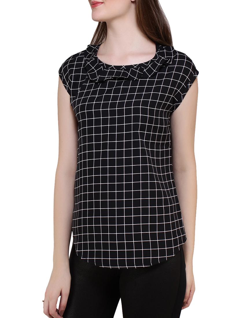 cap sleeved checkered top - 14356475 - Zoom Image - 2