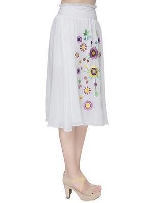 white floral embroidered cotton flared skirt - 14361160 - Standard Image - 2