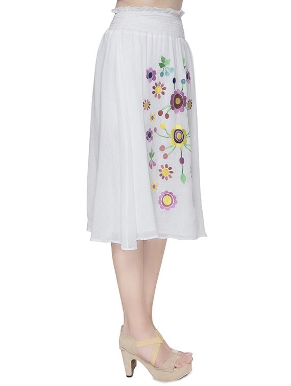 white floral embroidered cotton flared skirt - 14361160 - Zoom Image - 2