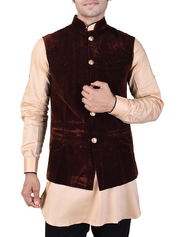brown velvet nehru jacket