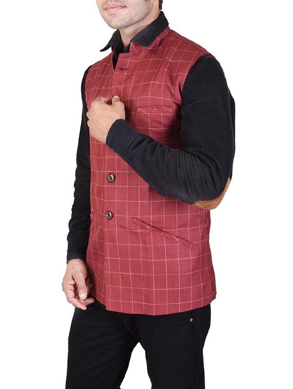red cotton nehru jacket - 14361346 - Zoom Image - 2