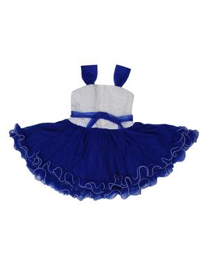 blue cotton embellished frilled frock - 14362879 - Standard Image - 2