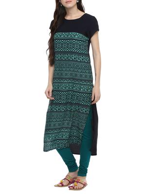 green poly crepe straight kurta - 14363886 - Standard Image - 2