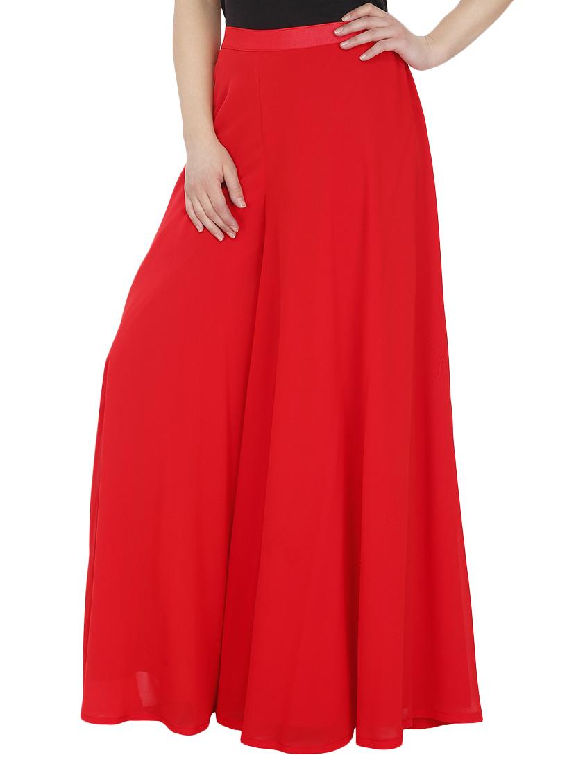 solid red georgette palazzo - 14368884 - Zoom Image - 2