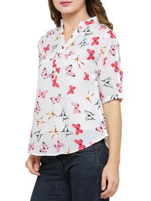 white printed crepe regular top - 14371133 - Standard Image - 2