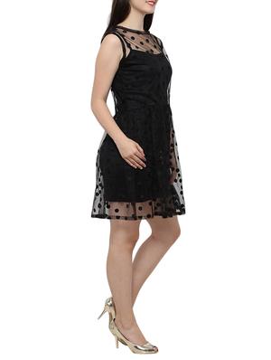 black cotton polyester blend fit & flare dress - 14372596 - Standard Image - 2
