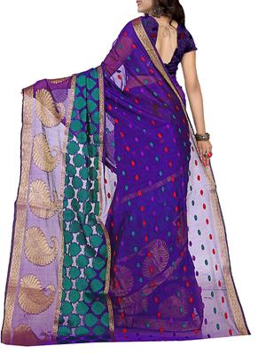 blue cotton silk woven piece with blouse - 14373966 - Standard Image - 2