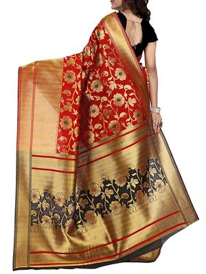 Red & Black Silk Blend Banarasi Saree with blouse - 14374042 - Standard Image - 2
