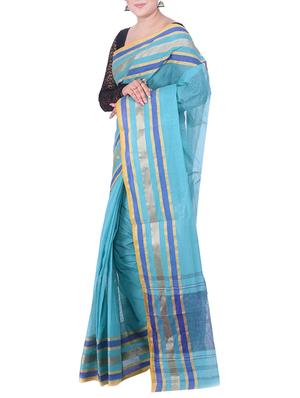 turquoise cotton tant saree - 14374881 - Standard Image - 2