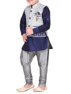 silver silk blend kurta set - 14375516 - Standard Image - 2