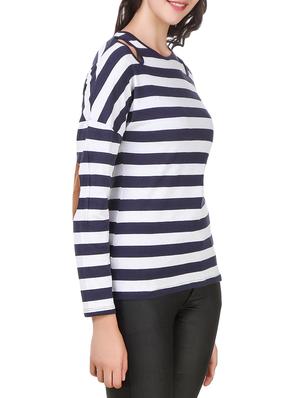 elbow patch striped top - 14379411 - Standard Image - 2