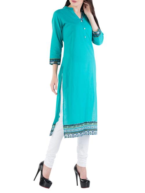turquoise straight kurta - 14380726 - Standard Image - 1