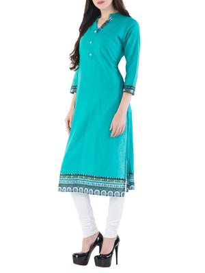 turquoise straight kurta - 14380726 - Standard Image - 2