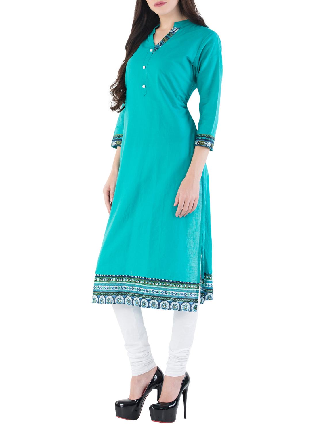 turquoise straight kurta - 14380726 - Zoom Image - 2