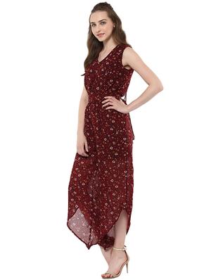red floral printed georgette full leg jumpsuit - 14381049 - Standard Image - 2