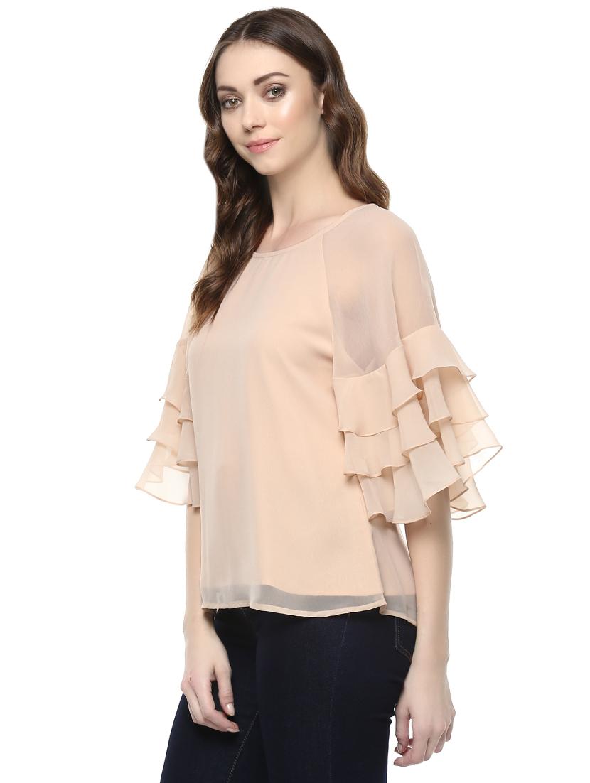 round neck ruffled sleeve top - 14382810 - Zoom Image - 2