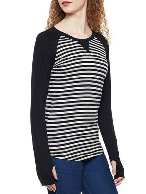 thumb hole sleeved striped tee - 14384019 - Standard Image - 2