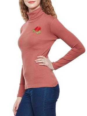 embroidered patch turtle neck top - 14384026 - Standard Image - 2