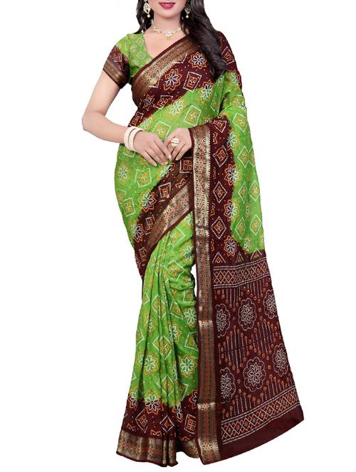zari bordered bandhani saree with blouse - 14387345 - Very Small Image - 1