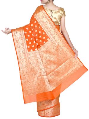 gold zari motif banarasi saree with blouse - 14389278 - Standard Image - 2