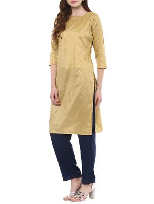 beige silk blend straight kurta - 14398222 - Standard Image - 2