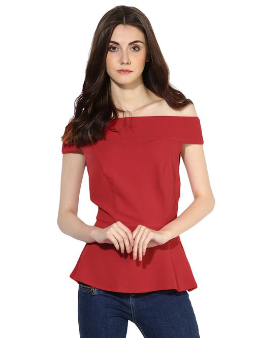solid red peplum top - 14402291 - Standard Image - 1
