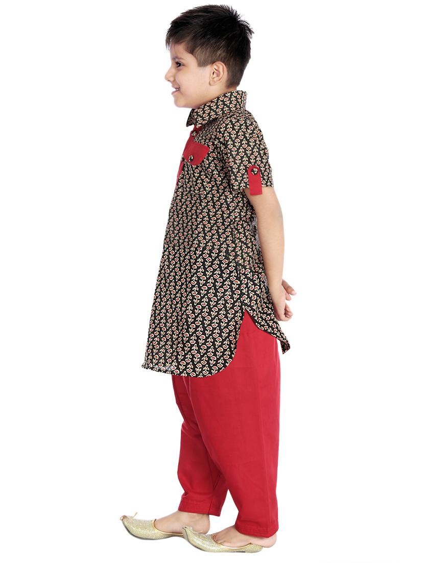 black colored cotton kurta sets kurtas & kurta set - 14403230 - Zoom Image - 2