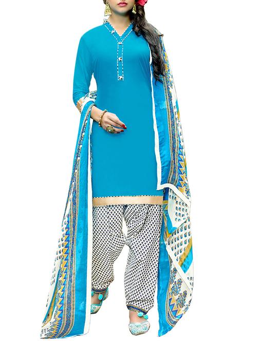 blue cotton patiyala suits dress material - 14410383 - Very Small Image - 1