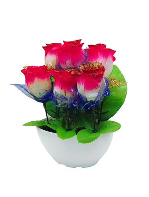 artificial white and red glitter roses plant with white pot - 14412365 - Standard Image - 2