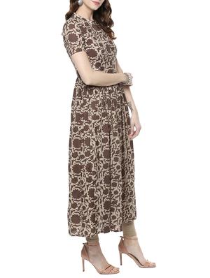 brown cotton flared kurta - 14412882 - Standard Image - 2