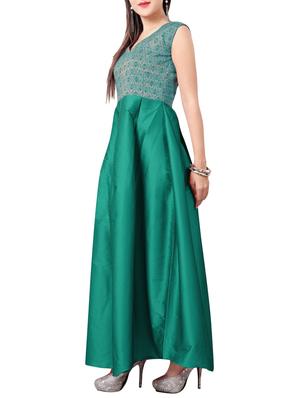 green silk blend semi-stitched gown - 14413548 - Standard Image - 2