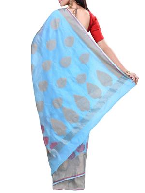 sky blue saree with blouse - 14414475 - Standard Image - 2