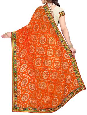 orange and white half & half saree with blouse - 14416384 - Standard Image - 2