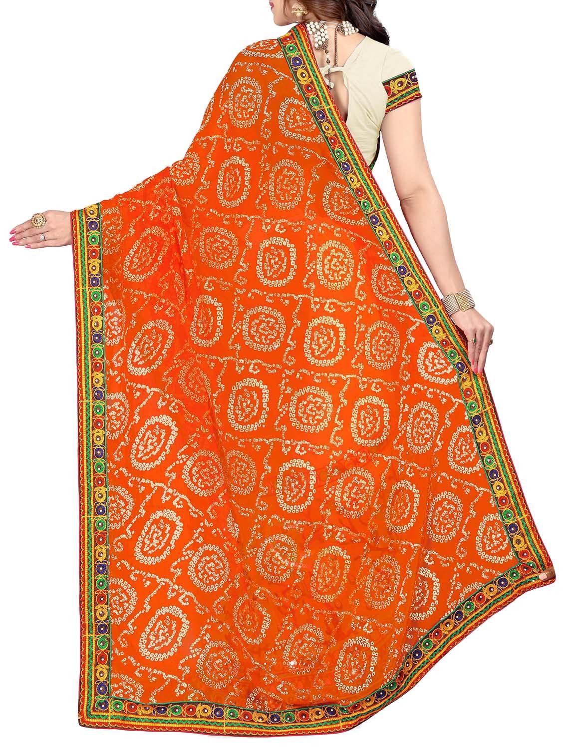 orange and white half & half saree with blouse - 14416384 - Zoom Image - 2