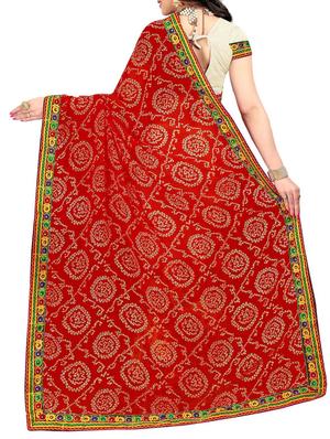 red and white half & half saree with blouse - 14416386 - Standard Image - 2