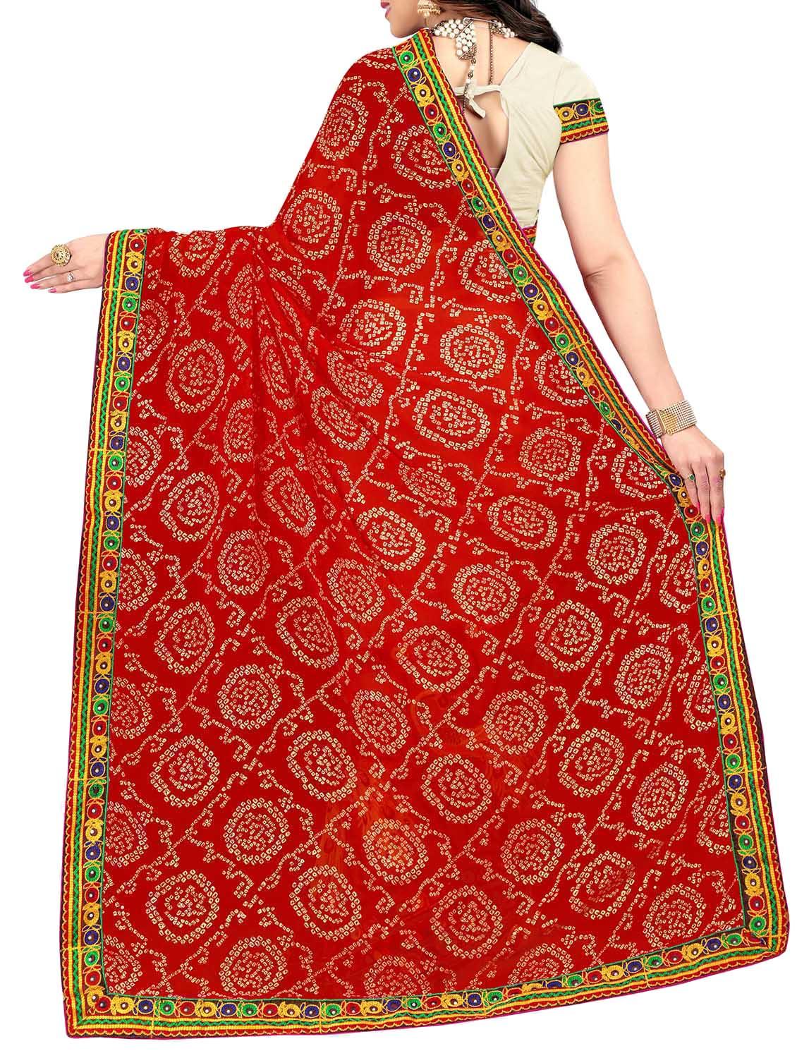 red and white half & half saree with blouse - 14416386 - Zoom Image - 2