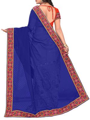 blue and orange half & half saree with blouse - 14416389 - Standard Image - 2