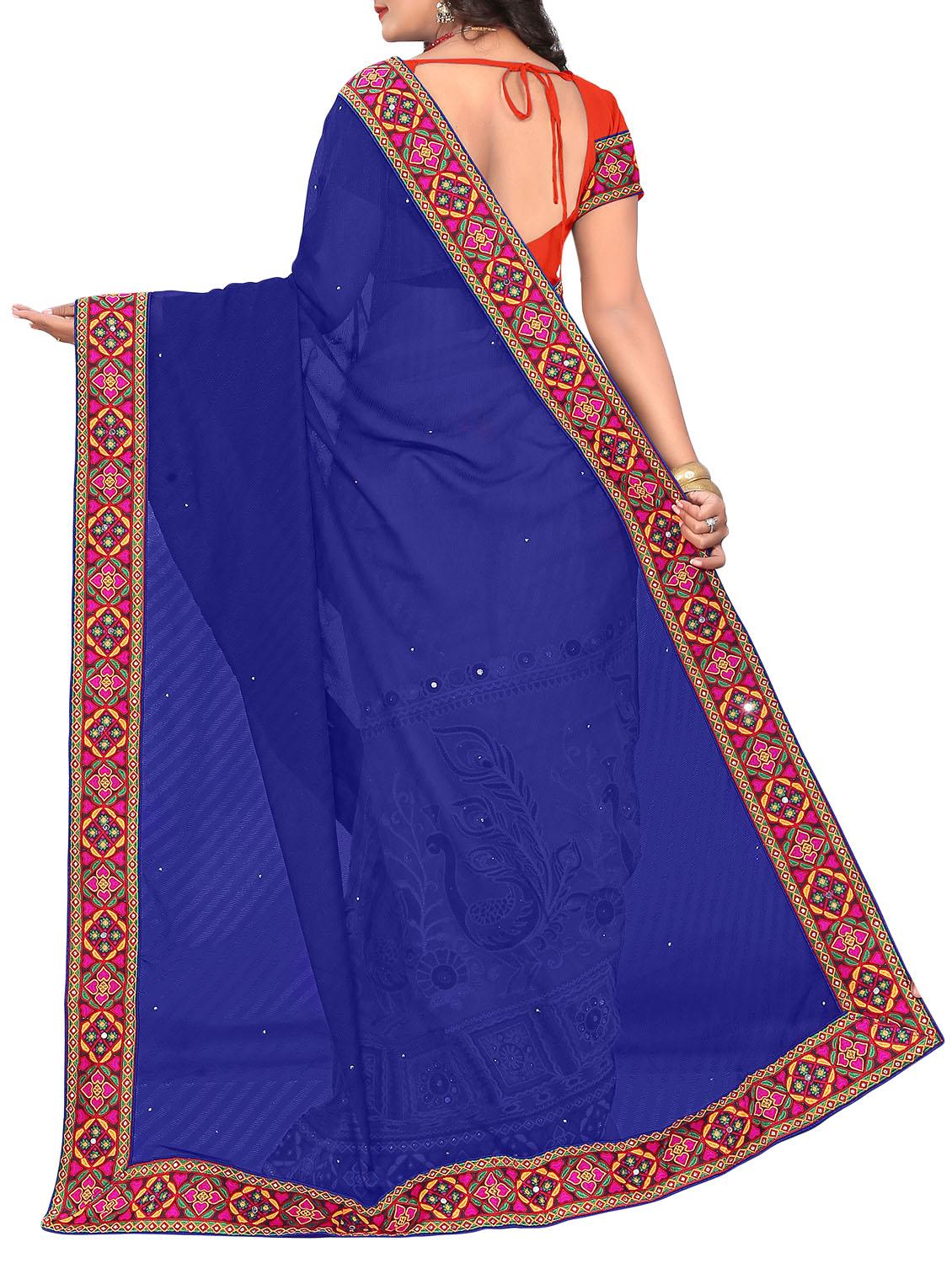 blue and orange half & half saree with blouse - 14416389 - Zoom Image - 2