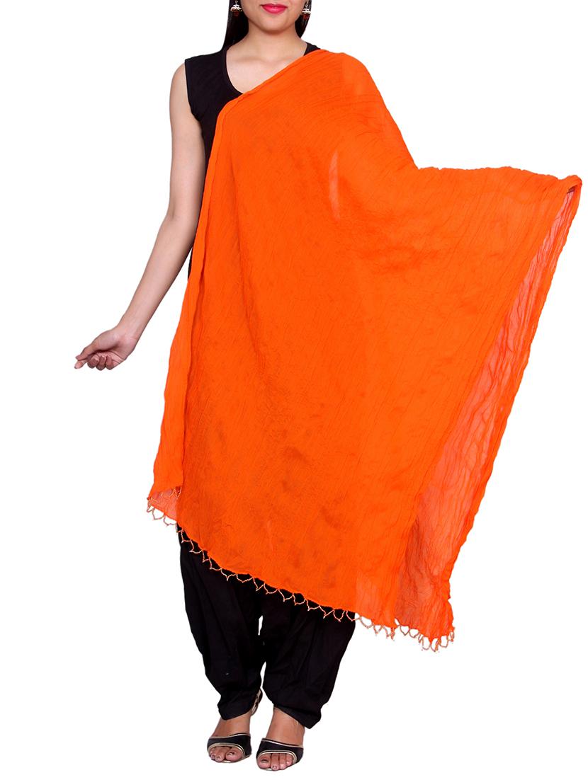 Orange Chiffon Plain Dupatta - By