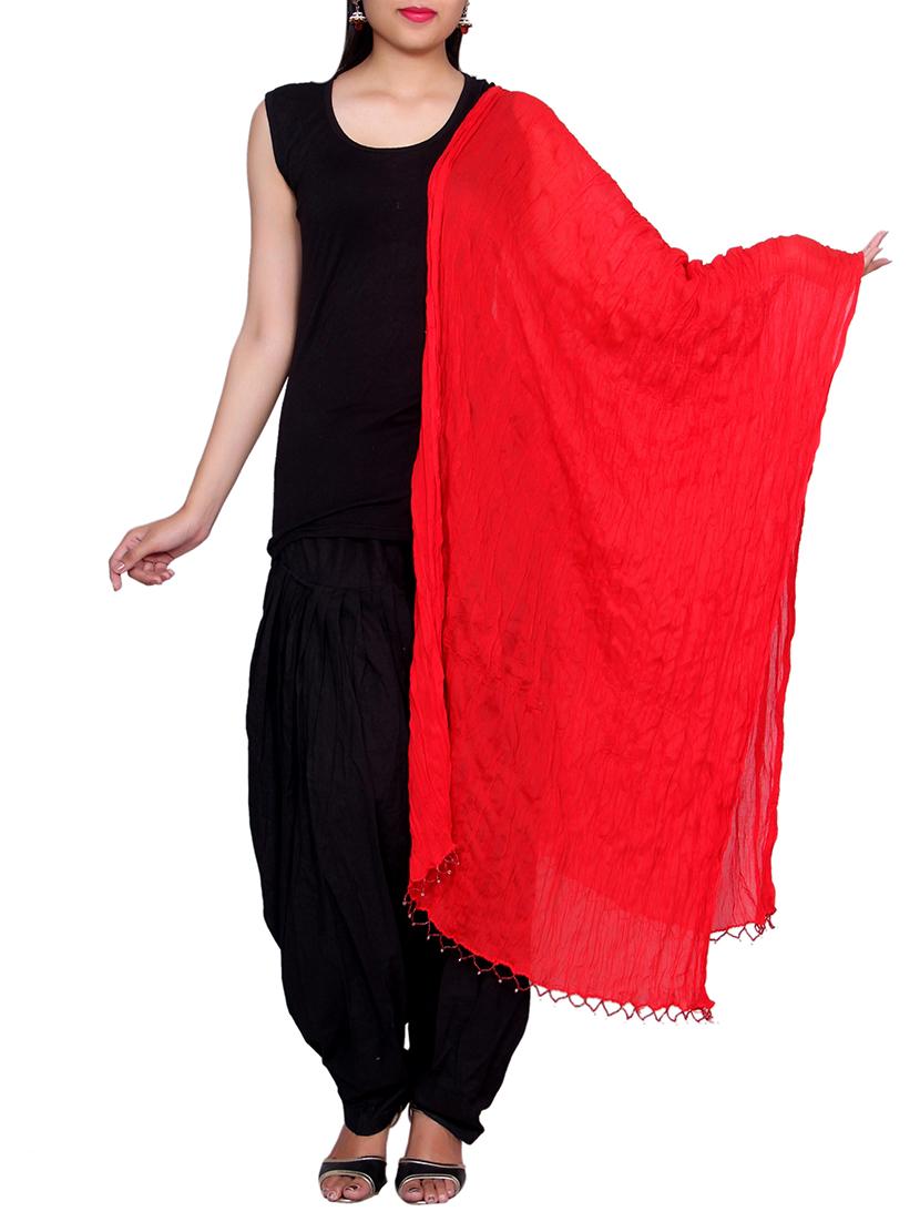 Red Chiffon Plain Dupatta - By