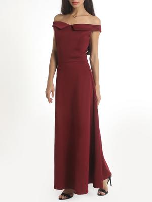 maroon off shoulder gown dress - 14418213 - Standard Image - 2