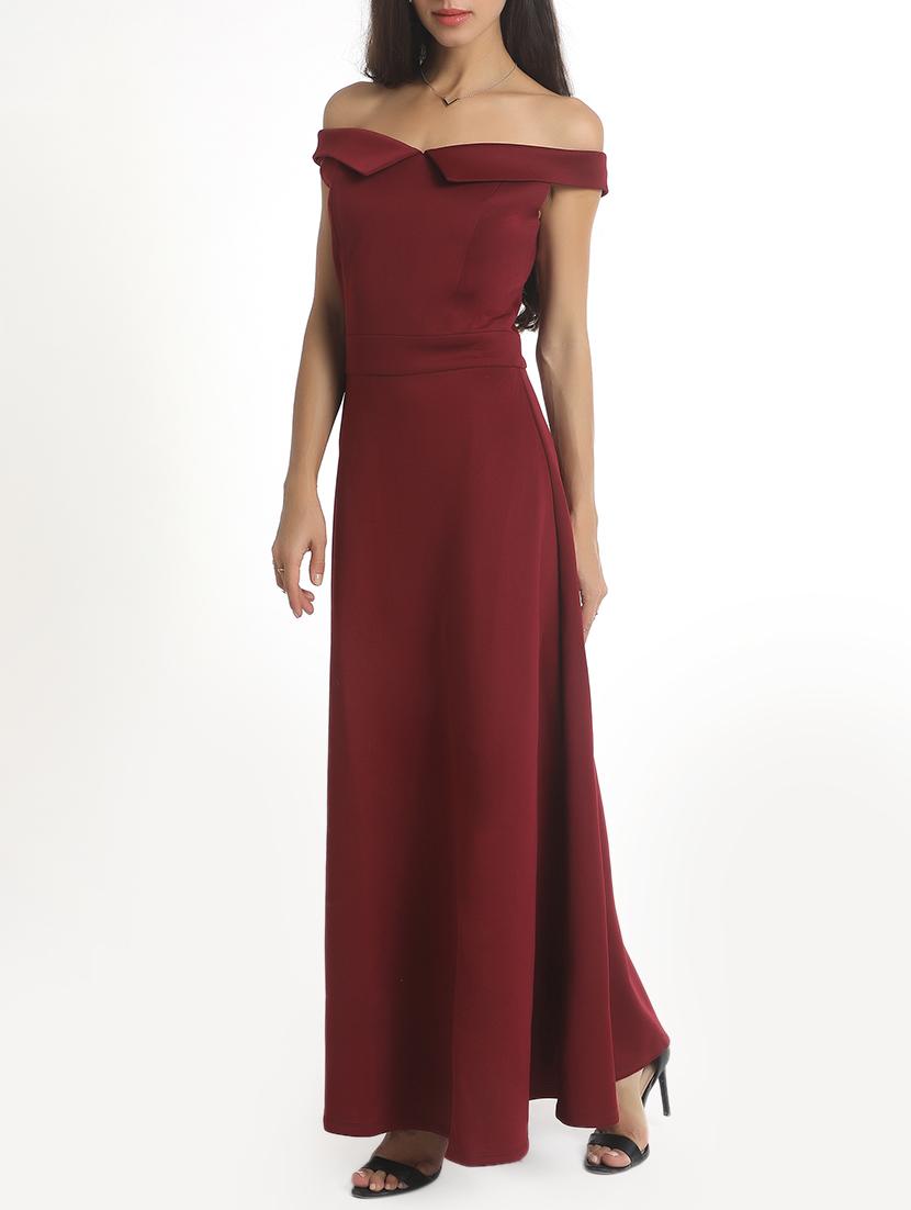 maroon off shoulder gown dress - 14418213 - Zoom Image - 2