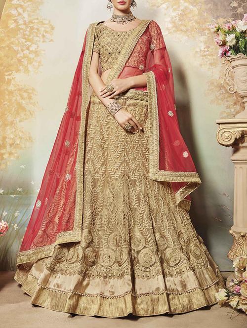 beige net embroidered panelled lehenga - 14419625 - Very Small Image - 1