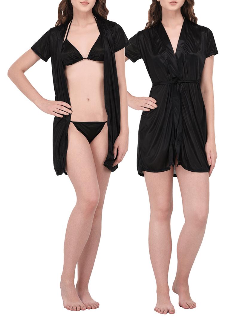 black sleepwear robe with bra panty set - 14420164 - Zoom Image - 5
