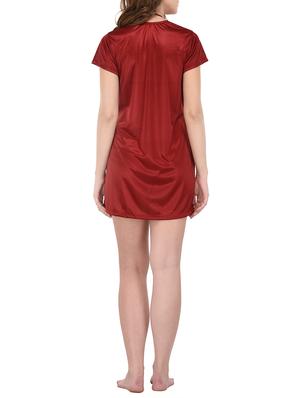 maroon solid nightwear set - 14420170 - Standard Image - 2