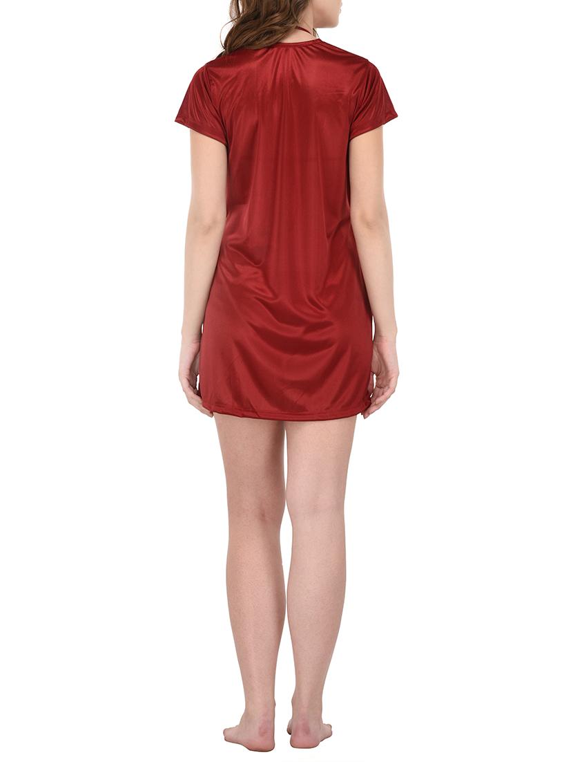 maroon solid nightwear set - 14420170 - Zoom Image - 2
