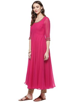 pink poly georgette flared kurta - 14420469 - Standard Image - 2