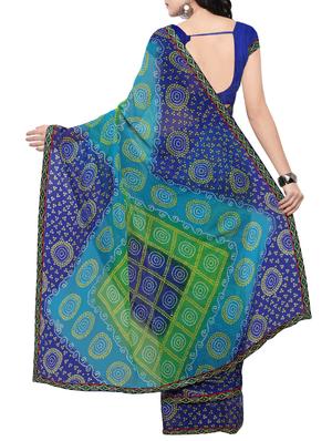 blue georgette bandhani saree with blouse - 14420546 - Standard Image - 2