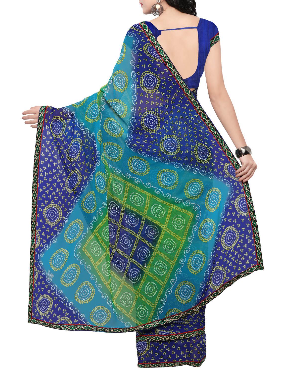 blue georgette bandhani saree with blouse - 14420546 - Zoom Image - 2